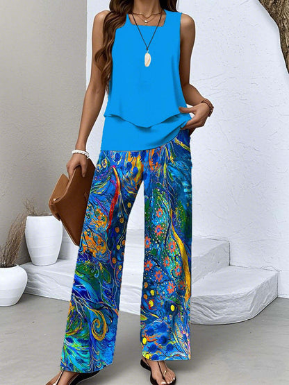 Short-sleeved double-layer vest pants