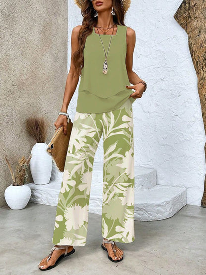 Short-sleeved double-layer vest pants