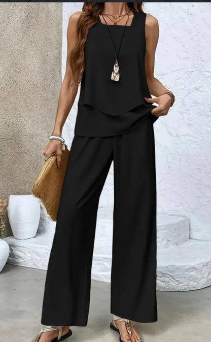 Short-sleeved double-layer vest pants