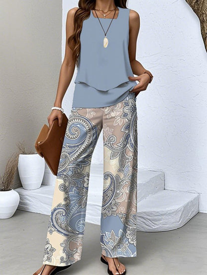 Short-sleeved double-layer vest pants