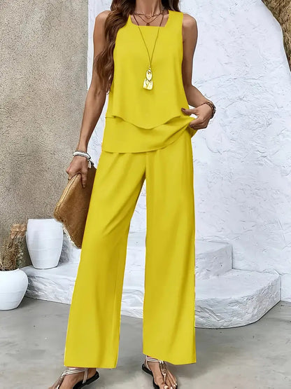 Short-sleeved double-layer vest pants