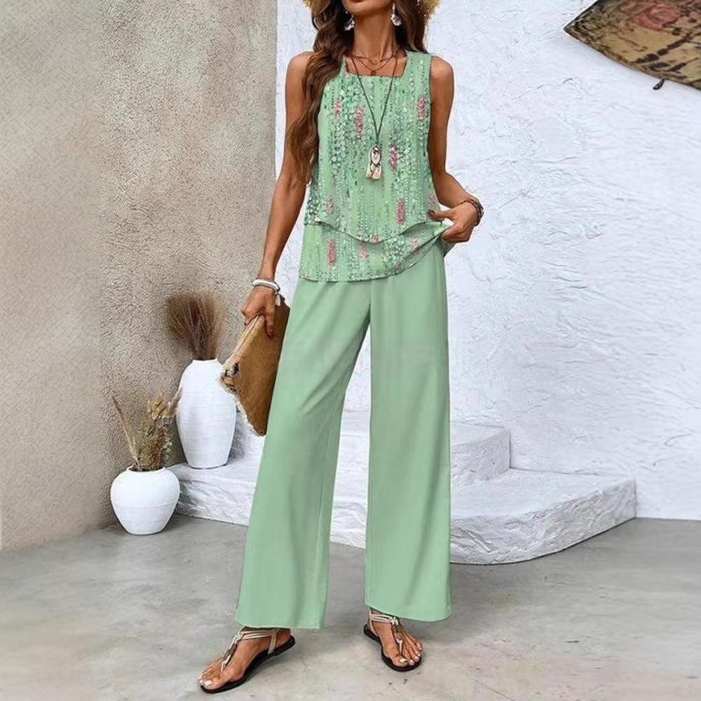 Short-sleeved double-layer vest pants