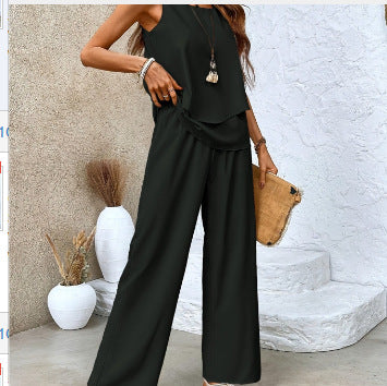 Short-sleeved double-layer vest pants