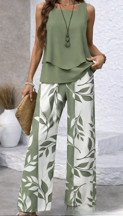 Short-sleeved double-layer vest pants