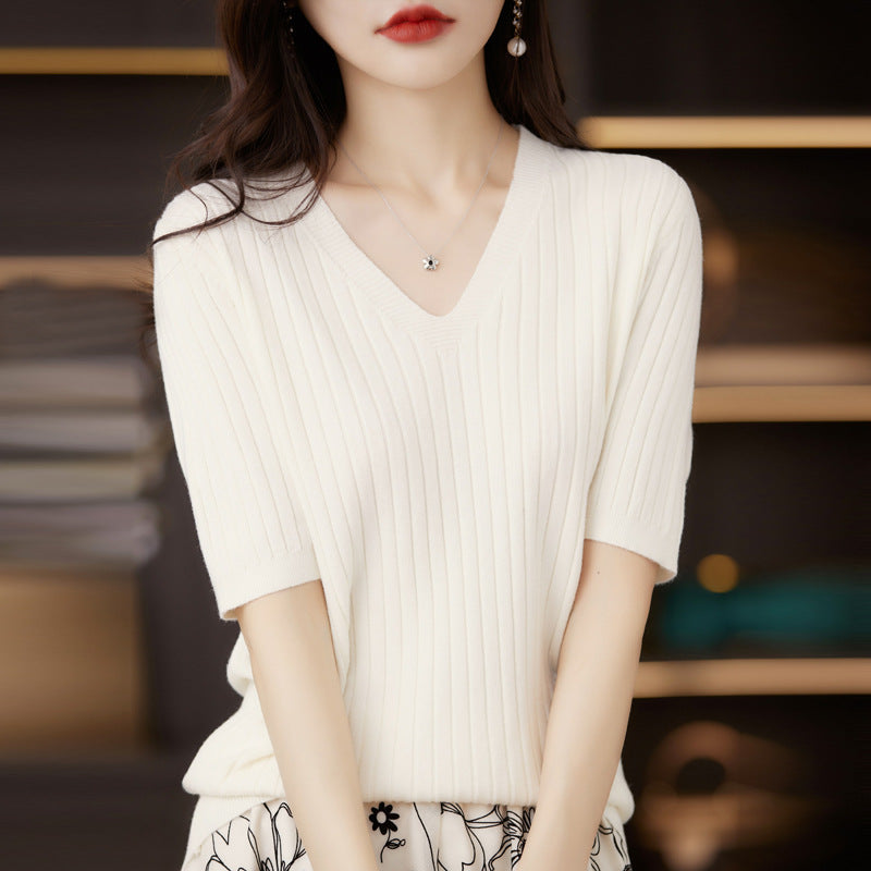 Short-Sleeved Knitted Bottoming Shirt for Women
