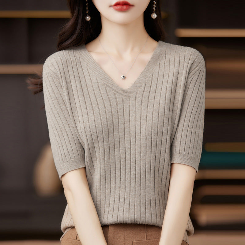 Short-Sleeved Knitted Bottoming Shirt for Women