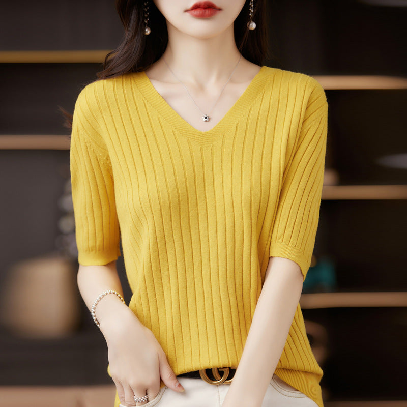 Short-Sleeved Knitted Bottoming Shirt for Women