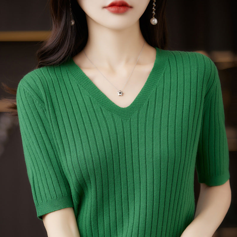 Short-Sleeved Knitted Bottoming Shirt for Women