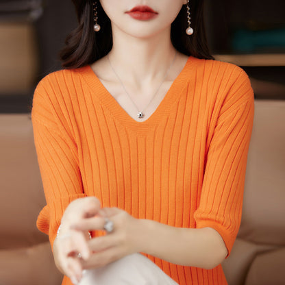 Short-Sleeved Knitted Bottoming Shirt for Women
