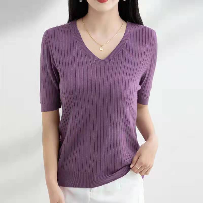 Short-Sleeved Knitted Bottoming Shirt for Women