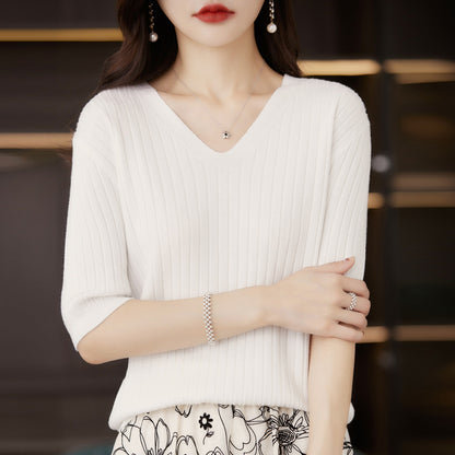Short-Sleeved Knitted Bottoming Shirt for Women
