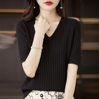Short-Sleeved Knitted Bottoming Shirt for Women