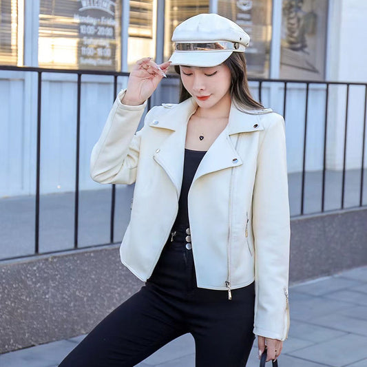 Short-sleeved leather jacket for women