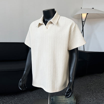 Short-sleeved olo shirt with wheat ear pattern for men in summer