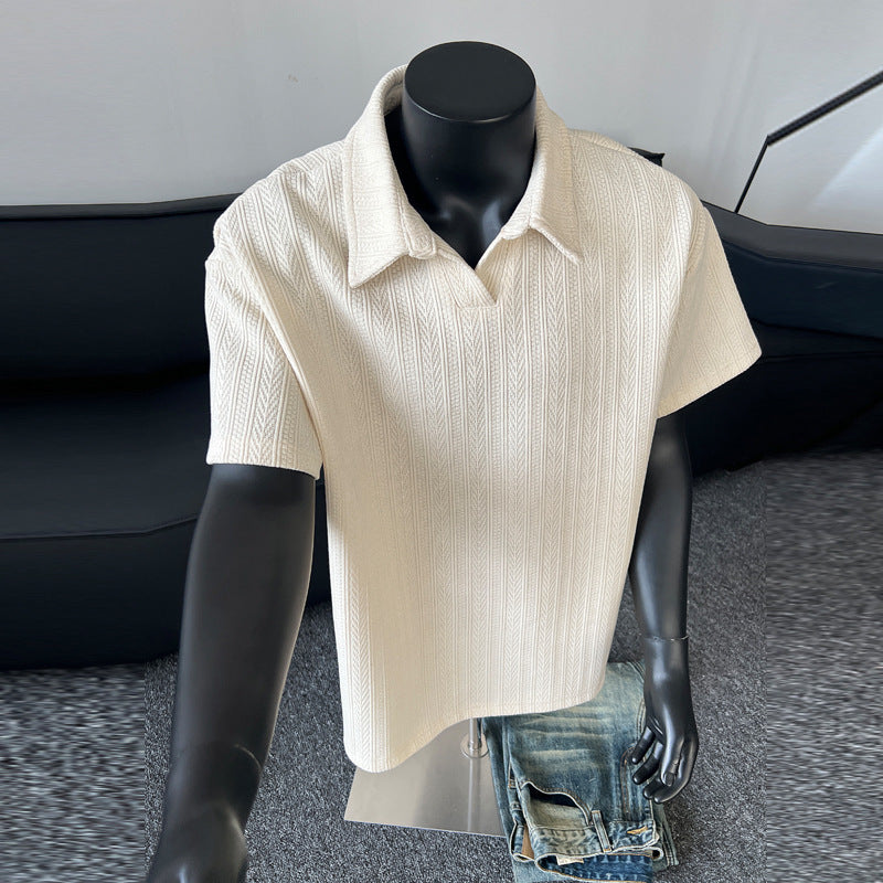 Short-sleeved olo shirt with wheat ear pattern for men in summer