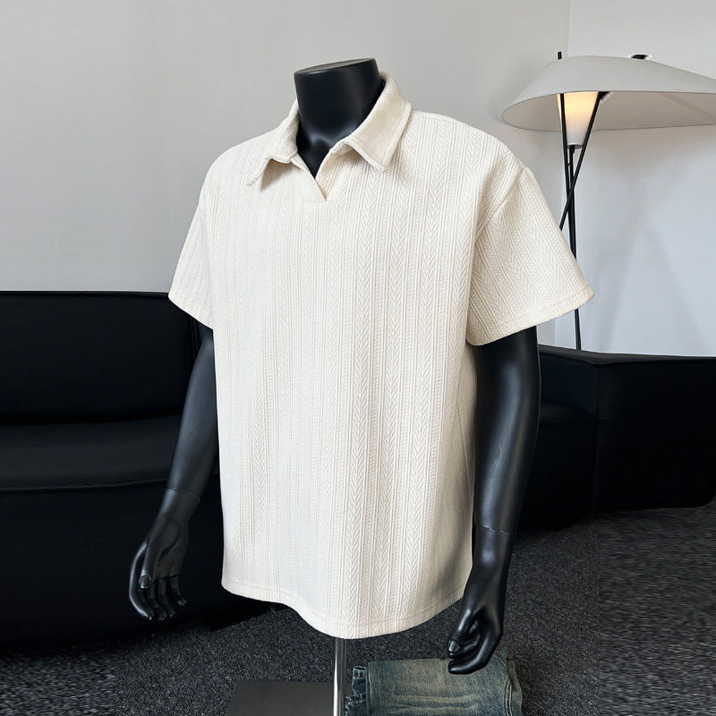 Short-sleeved olo shirt with wheat ear pattern for men in summer