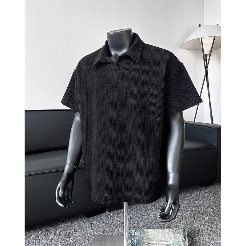 Short-sleeved olo shirt with wheat ear pattern for men in summer
