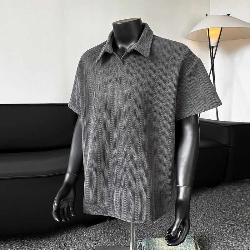 Short-sleeved olo shirt with wheat ear pattern for men in summer