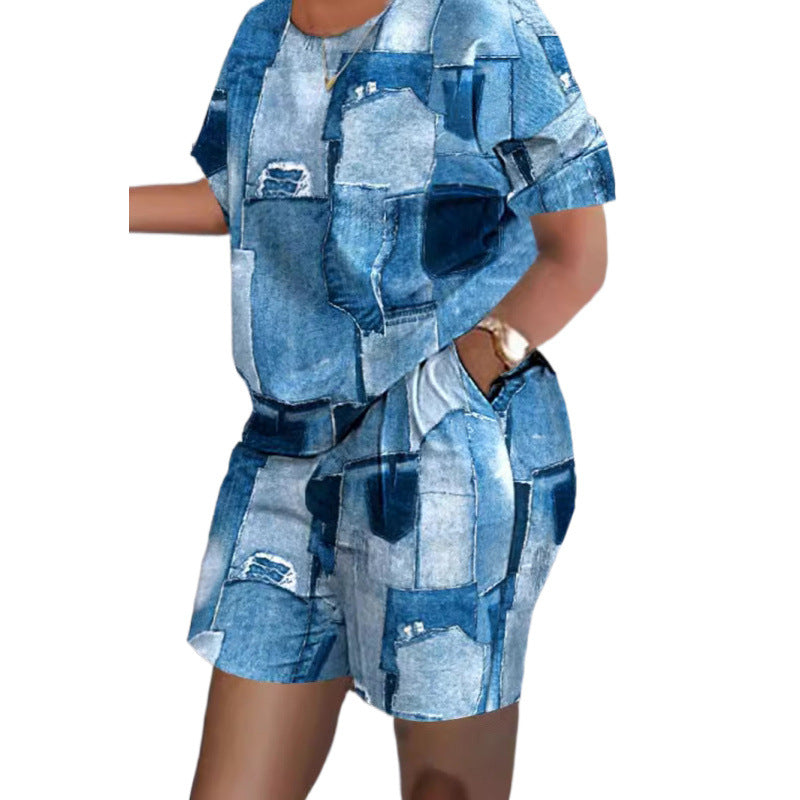 Short-Sleeved Printed Commuter Suit