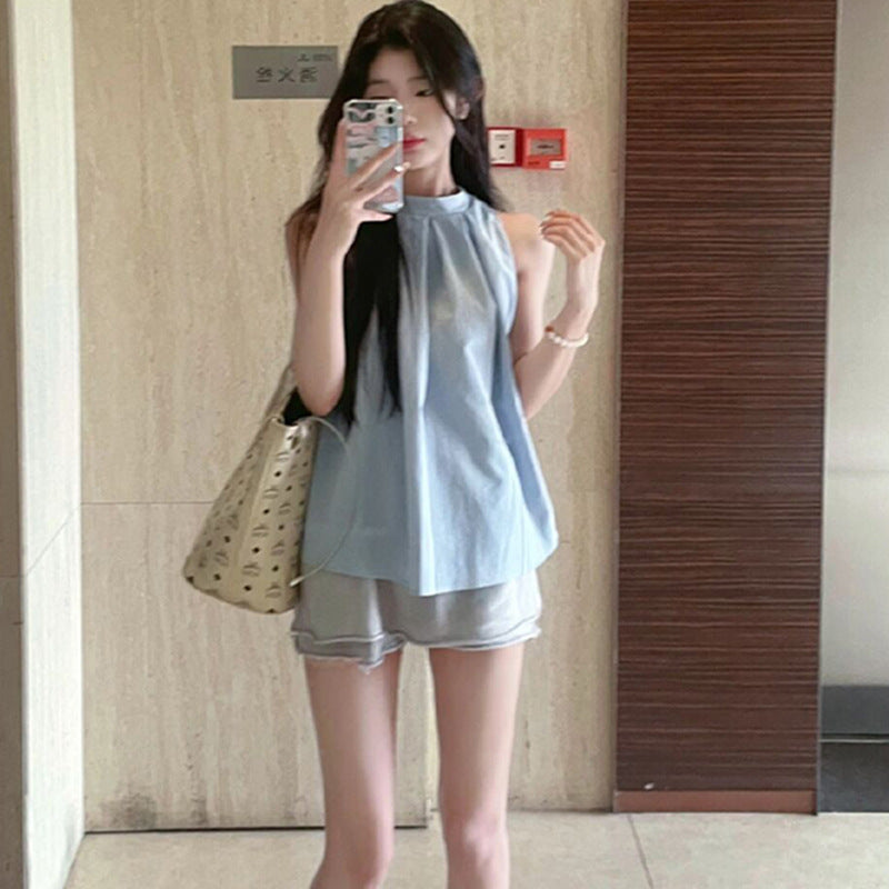 Short-sleeved round-neck blouse for women