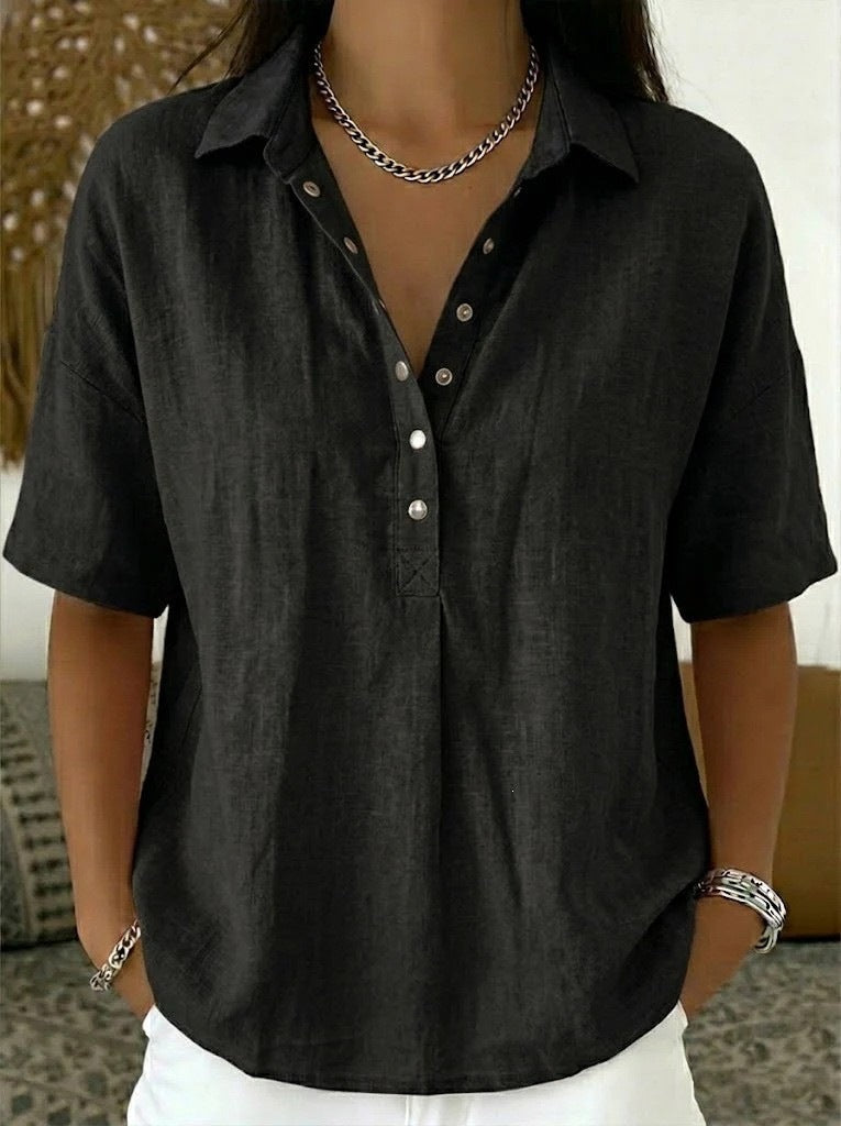 Short-Sleeved Solid Color Shirt
