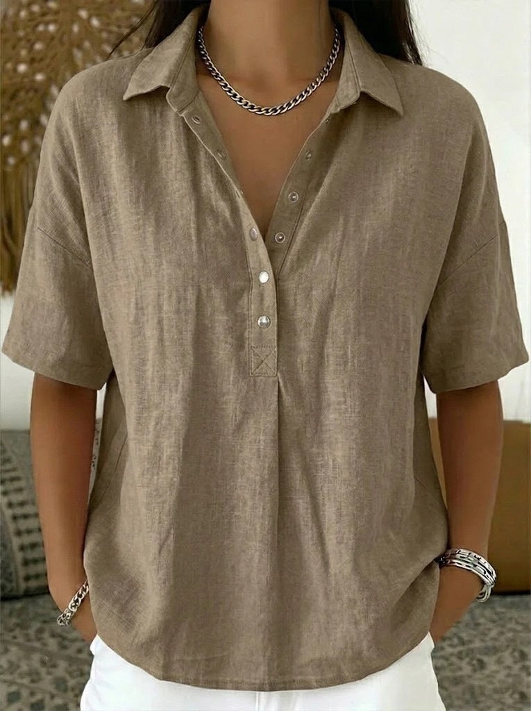 Short-Sleeved Solid Color Shirt