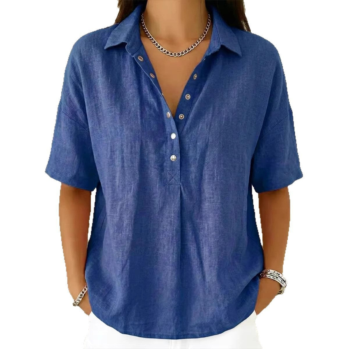 Short-Sleeved Solid Color Shirt