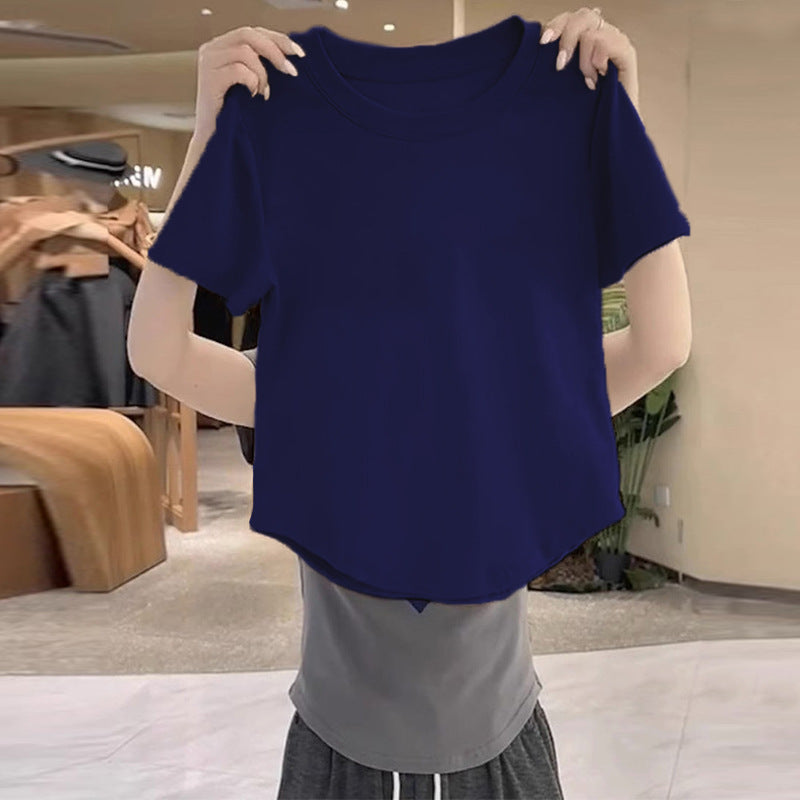 Short-sleeved T-shirt for Women with Front Shoulder Design