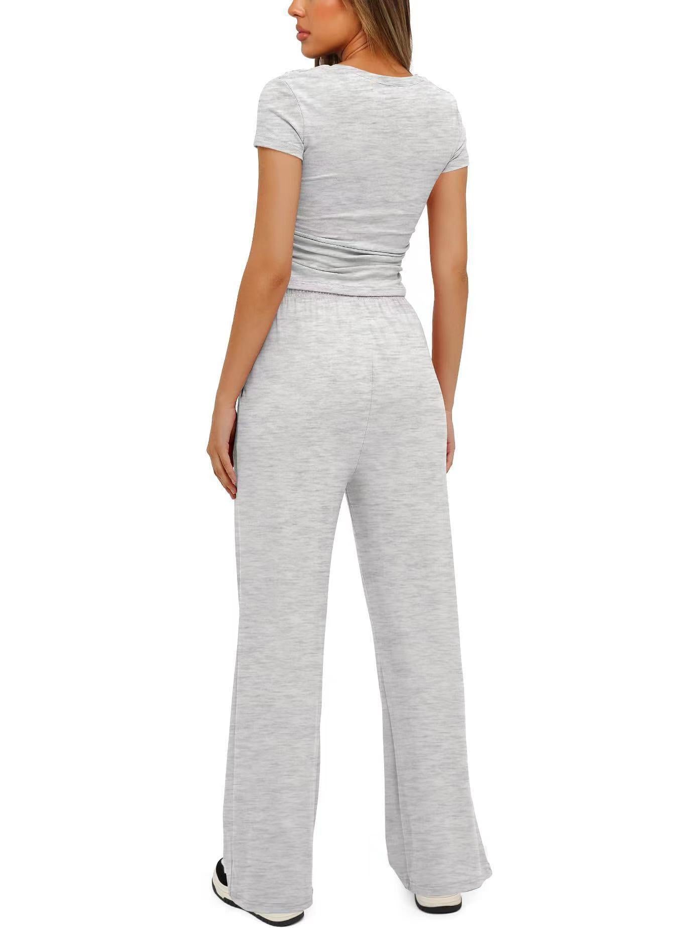 Short-sleeved top and high-waisted wide-leg pants