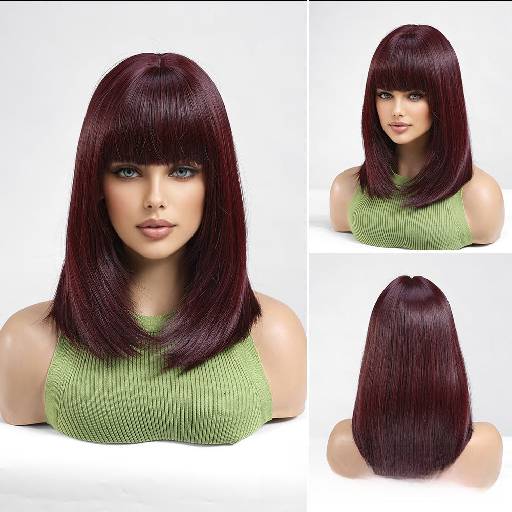 Short Straight Hair Wig with Bangs