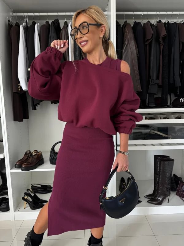 Short Sweater Vest Long Skirt suit Women