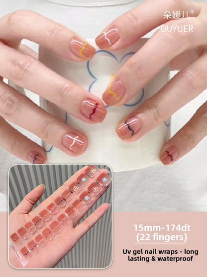 Short UV Gel Nail Stickers Semi-Cured Nail Art
