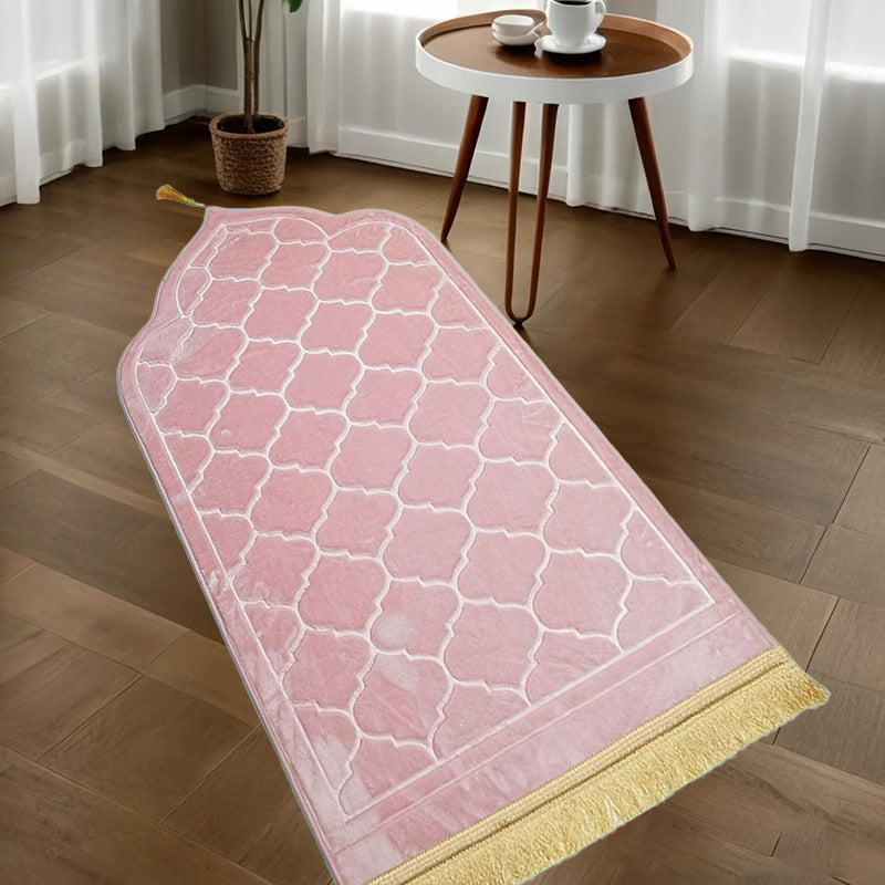 Short Velvet Embossed Prayer Floor Mat