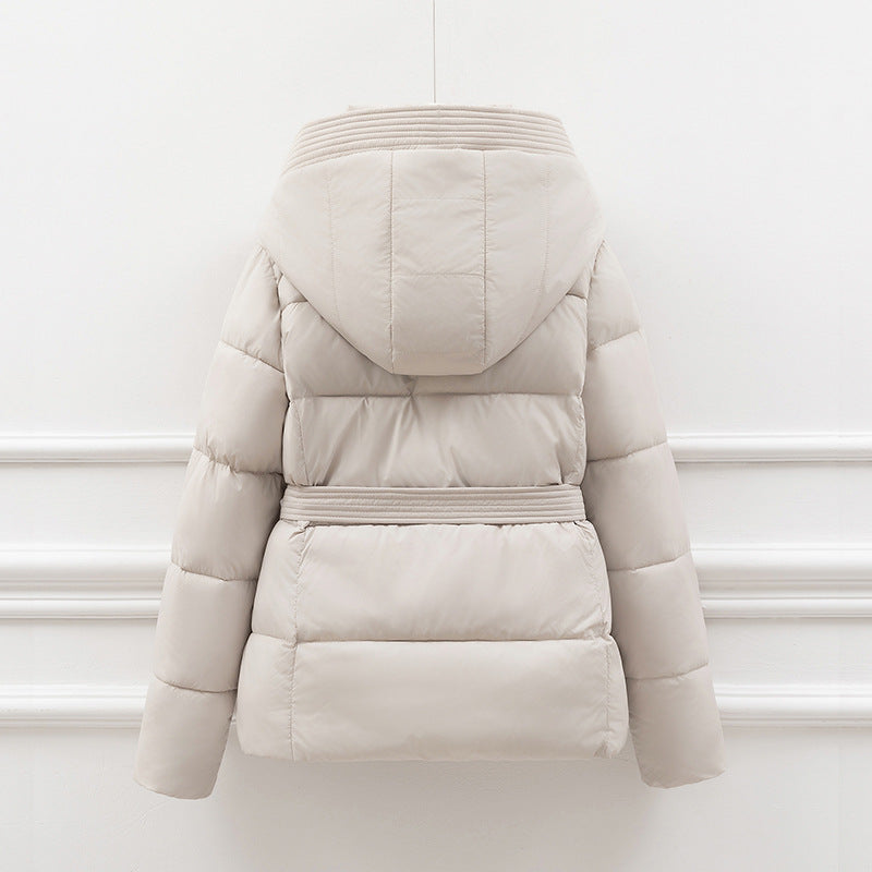 Short waist-cinching cotton-padded jacket for ladies