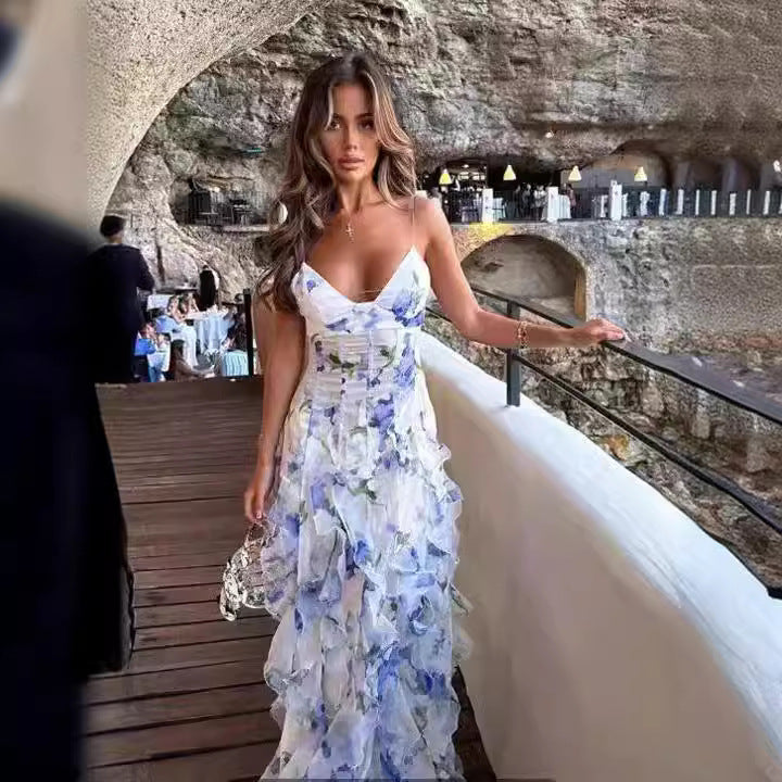 Shoulder European and American Cross-border Women's Fashion Chiffon Sling Elegant Evening Dress dress