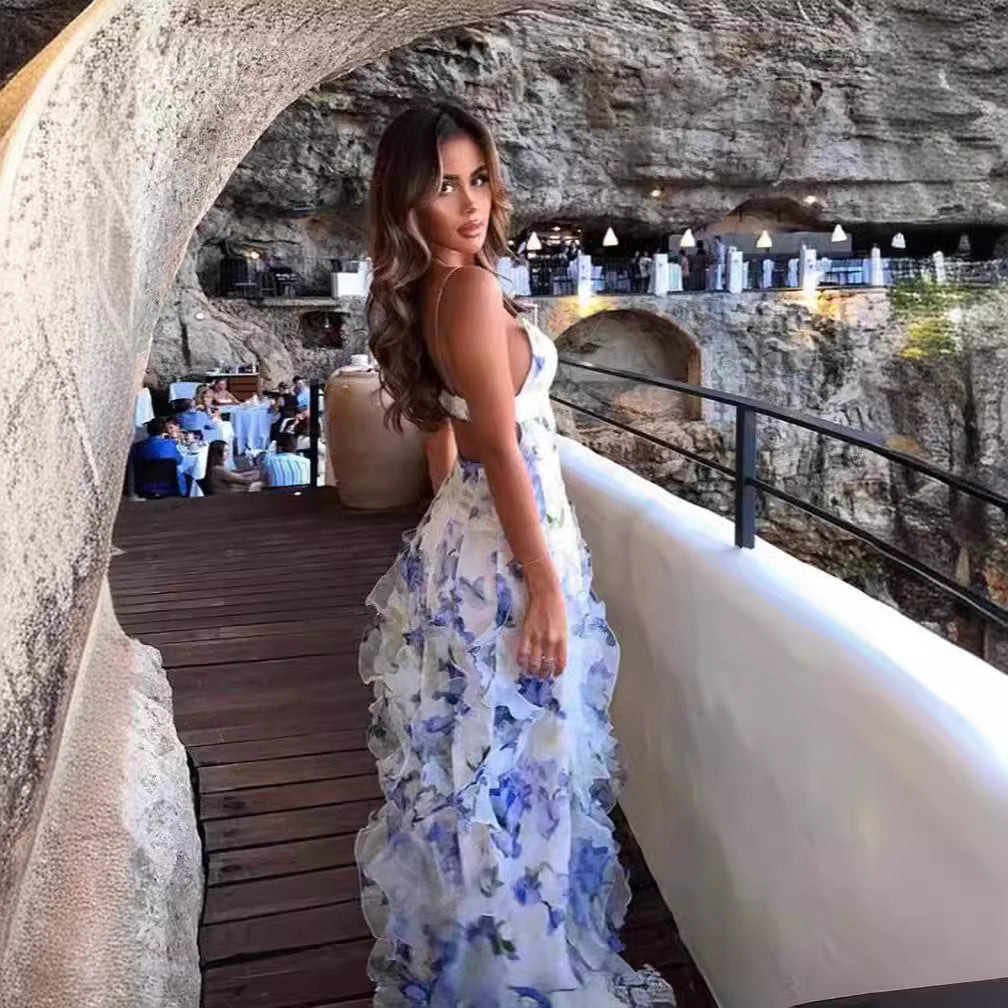 Shoulder European and American Cross-border Women's Fashion Chiffon Sling Elegant Evening Dress dress
