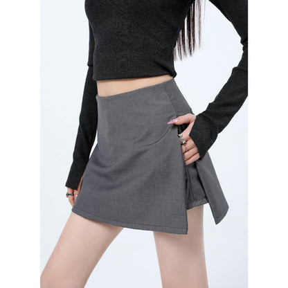 Side Zipper High Waist A-Line Skirt