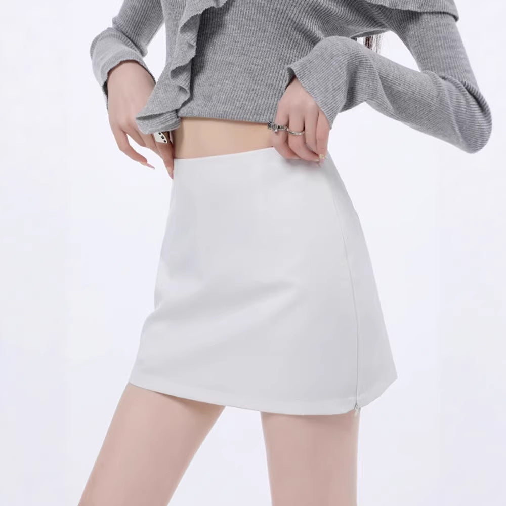 Side Zipper High Waist A-Line Skirt