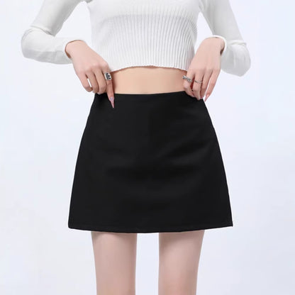 Side Zipper High Waist A-Line Skirt
