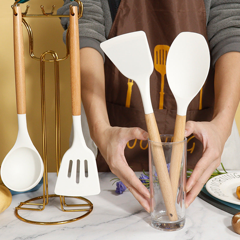 Silicone Kitchen Utensil Set with Wood Handle