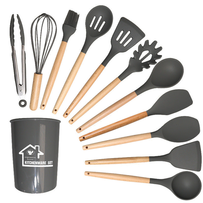 Silicone Kitchen Utensil Set with Wood Handle