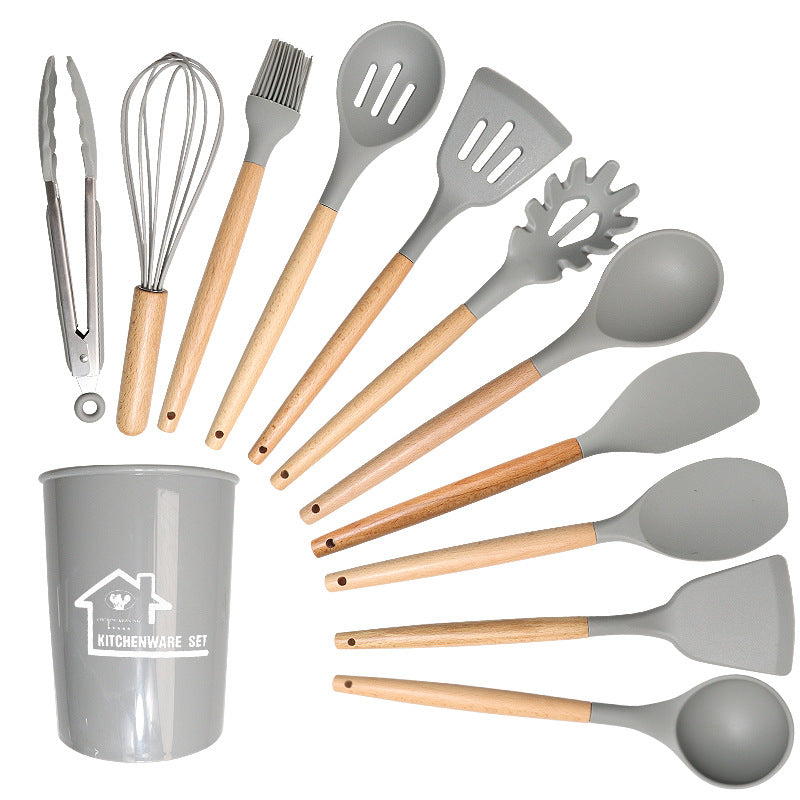 Silicone Kitchen Utensil Set with Wood Handle