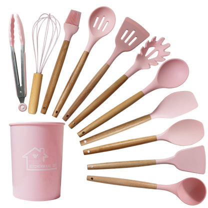 Silicone Kitchen Utensil Set with Wood Handle