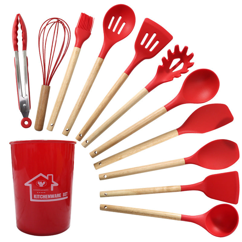 Silicone Kitchen Utensil Set with Wood Handle