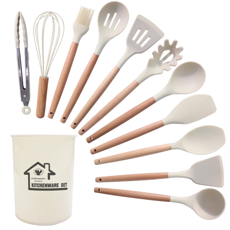 Silicone Kitchen Utensil Set with Wood Handle