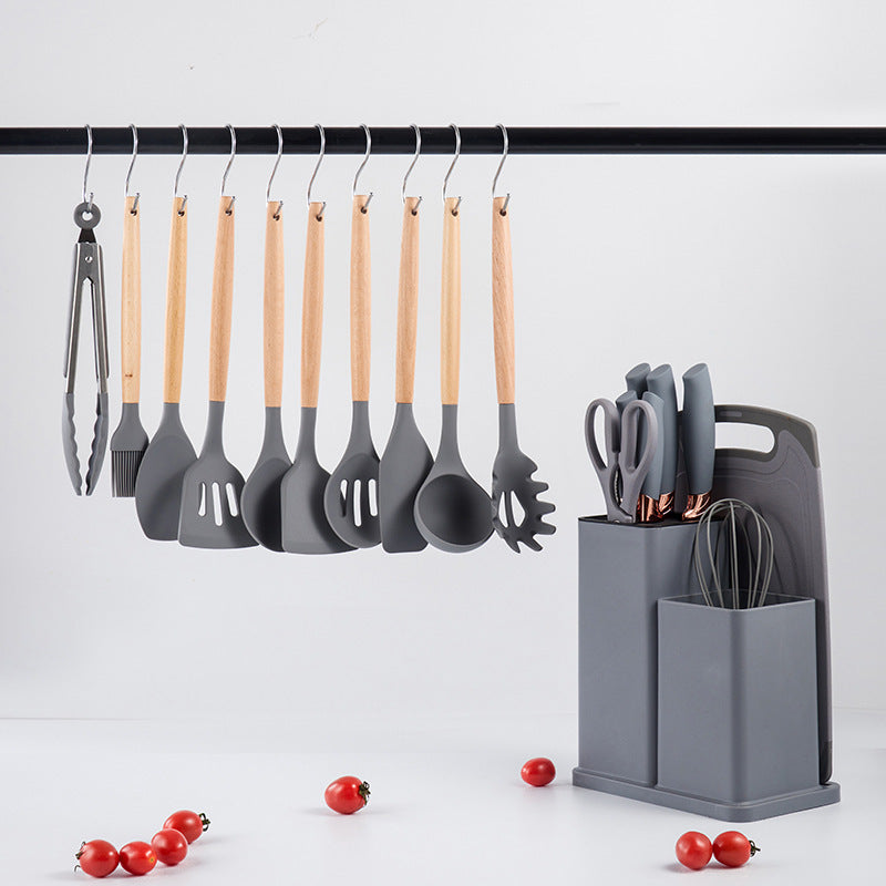 Silicone Kitchenware 19-Piece Set with Wooden Handle