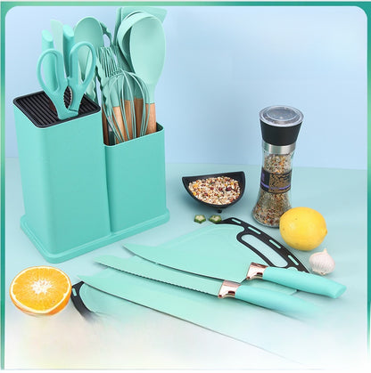 Silicone Kitchenware 19-Piece Set with Wooden Handle