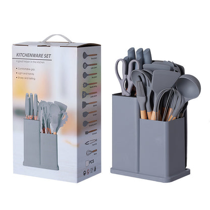 Silicone Kitchenware 19-Piece Set with Wooden Handle