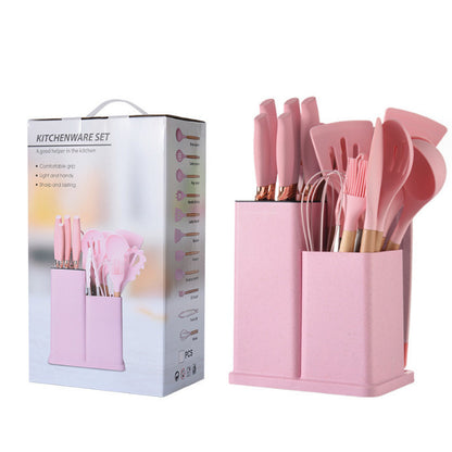 Silicone Kitchenware 19-Piece Set with Wooden Handle