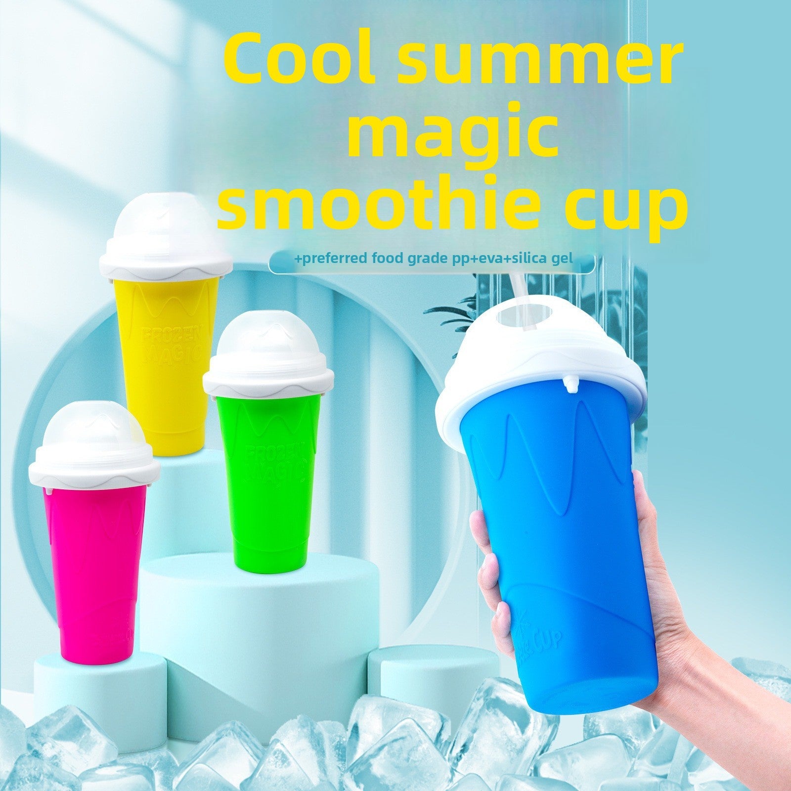 Silicone Smoothie Cup with Straw and Spoon